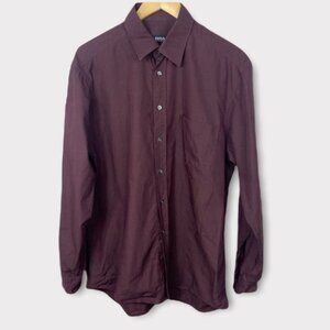 Hugo Boss Burgundy Wine Dress Shirt Purple‎ Size 41 or 16 Mens Button Up Maroon